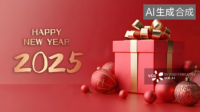 【AI数字艺术】AIGC：圣诞节元旦节日背景海报 红色礼物盒子背景图片素材