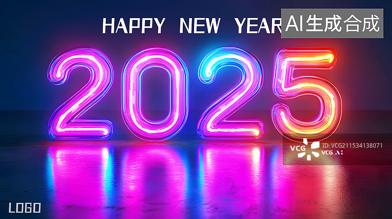 【AI数字艺术】AIGC：赛博朋克霓虹灯风格2025新年元旦海报背景图片素材