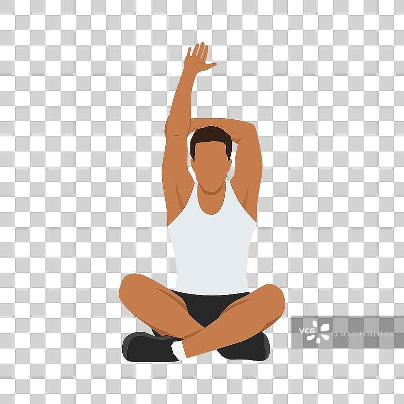 年轻男子做伸展运动，举起手臂拉伸图片素材