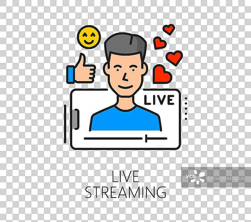 社交媒体博客或直播的线条图标图片素材