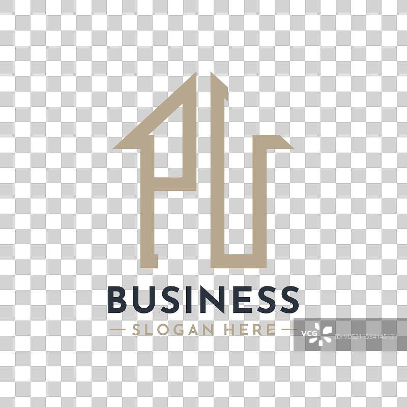 房地产业务的字母PU房屋标志图片素材