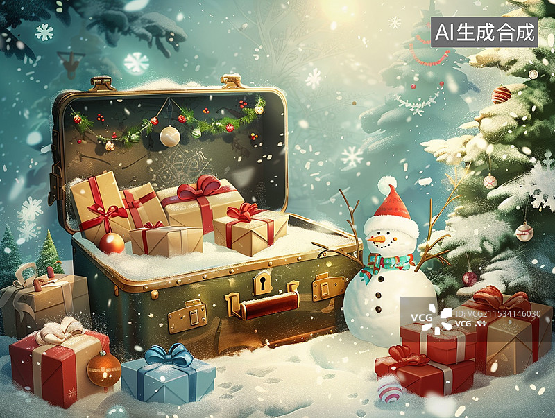 【AI数字艺术】箱子里的圣诞礼物图片素材