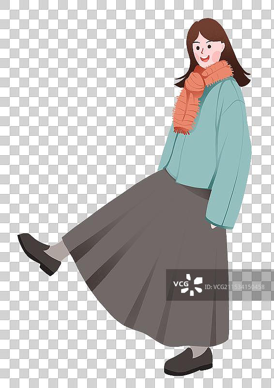 文艺女孩穿搭服装站姿清新插画元素图片素材