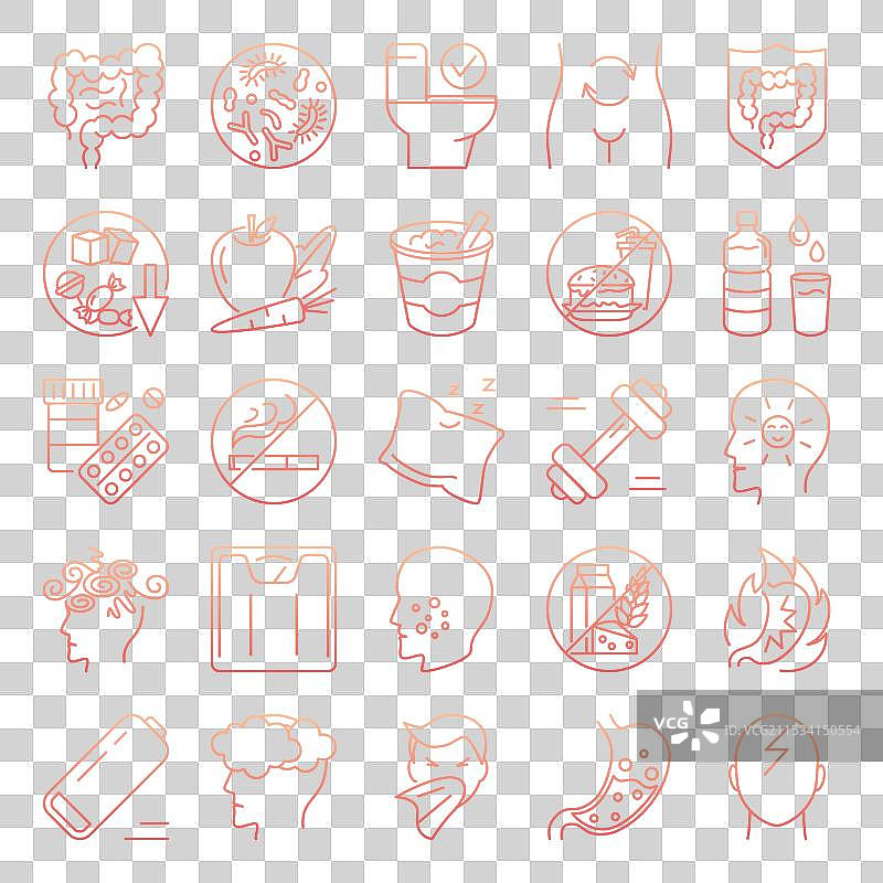 健康消化线条图标集图片素材