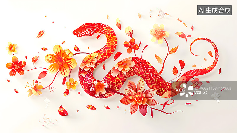 【AI数字艺术】202025年蛇年生肖元旦新年背景插画图片素材