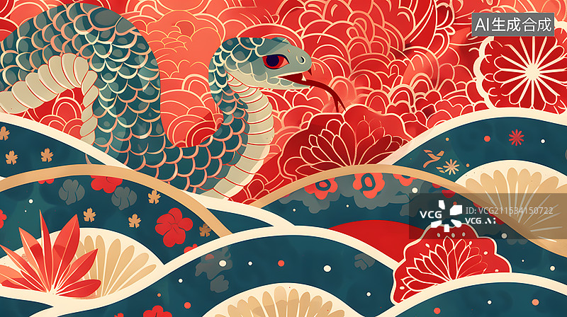 【AI数字艺术】2025年蛇年生肖国潮插画图片素材