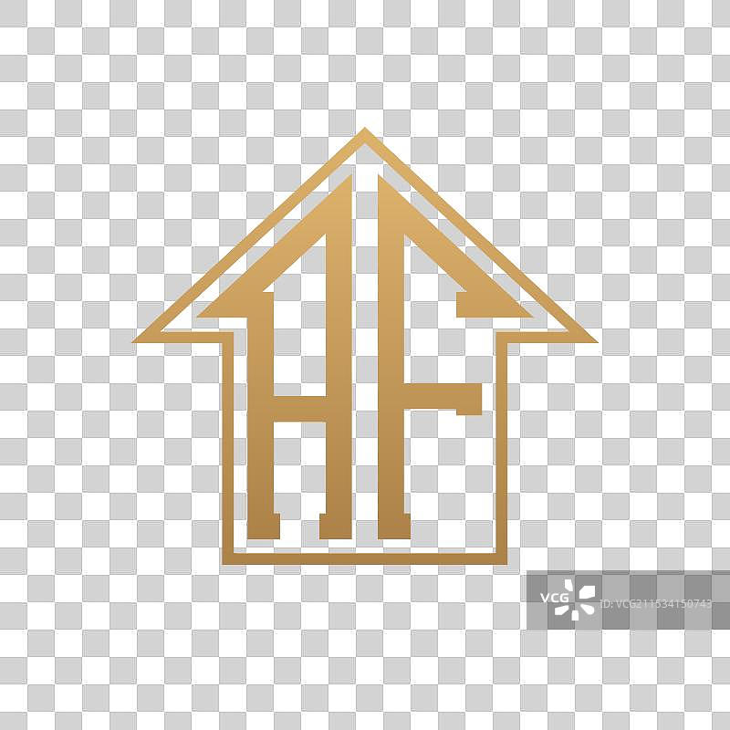 奢华的AF房屋标志 - 优雅的金色字母AF图片素材