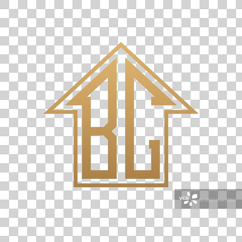 奢华的BC房屋标志 - 优雅的金色字母BC图片素材