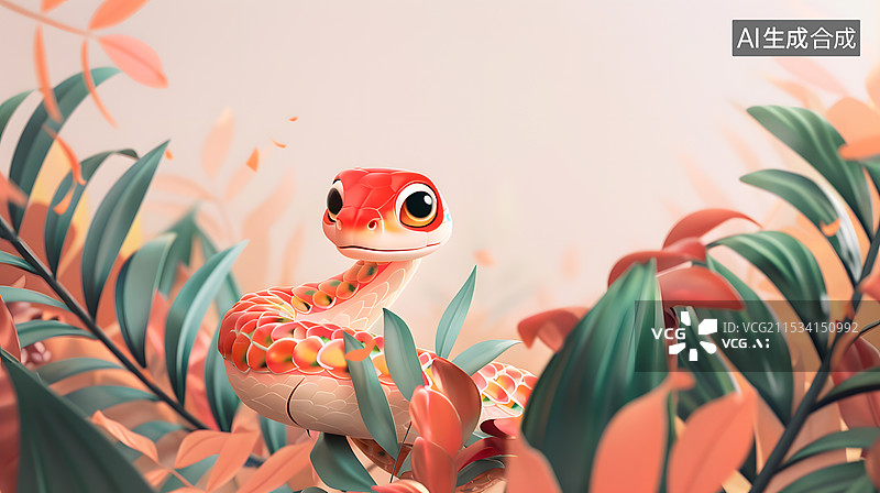 【AI数字艺术】可爱卡通小蛇背景插画图片素材