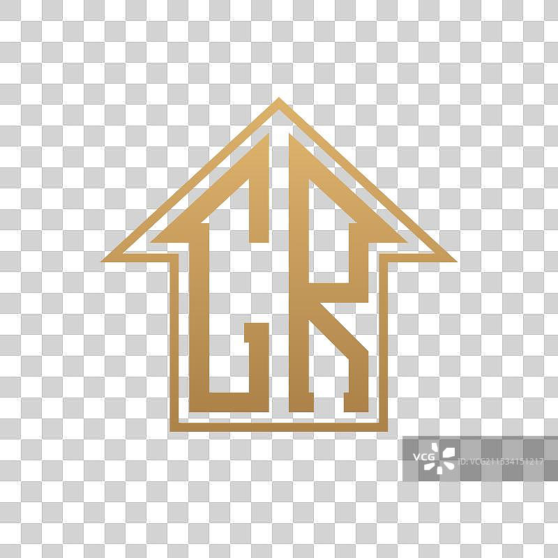 奢华的CR房屋标志 - 优雅的金色字母CR图片素材