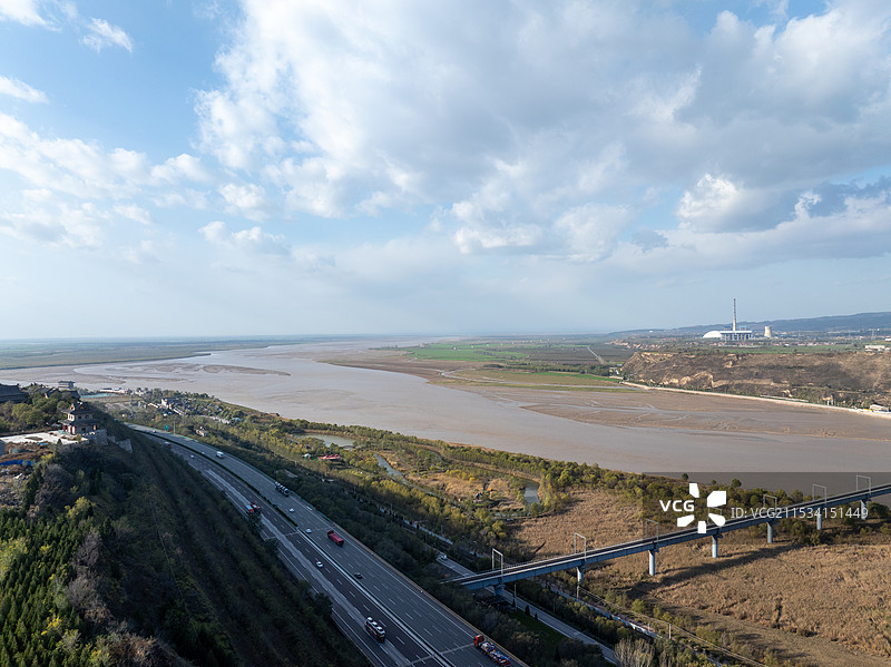 陕西省渭南市潼关县黄河风景区黄河与滩涂图片素材