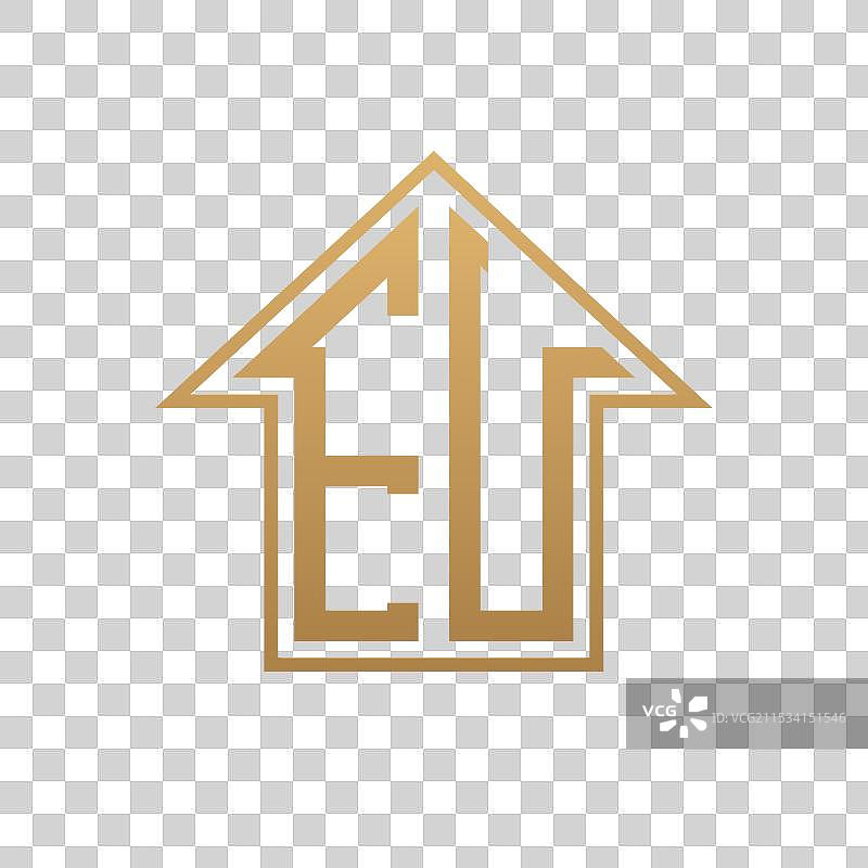 奢华的欧盟房屋标志 - 优雅的金色欧盟字母图片素材