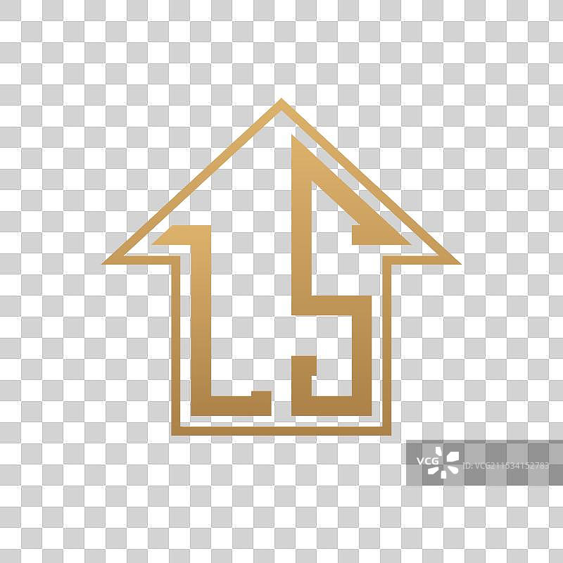奢华的LS房屋标志 - 优雅的金色字母LS图片素材