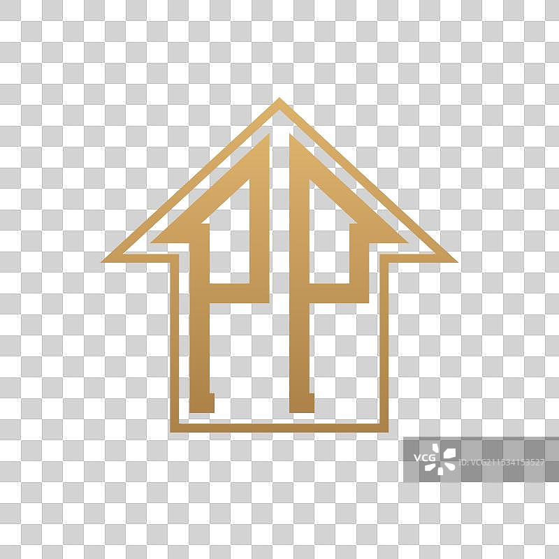 奢华的PP房屋标志 - 优雅的金色字母PP图片素材