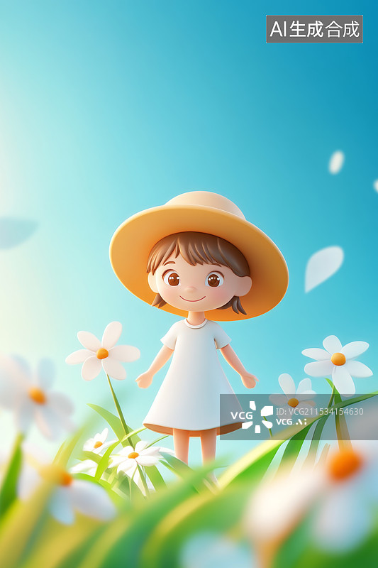 【AI数字艺术】春天花丛中的小女孩图片素材