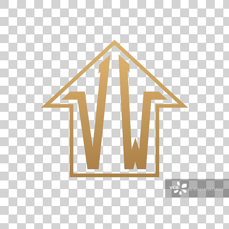 奢华的大众汽车房屋标志 - 优雅的金色字母VW图片素材