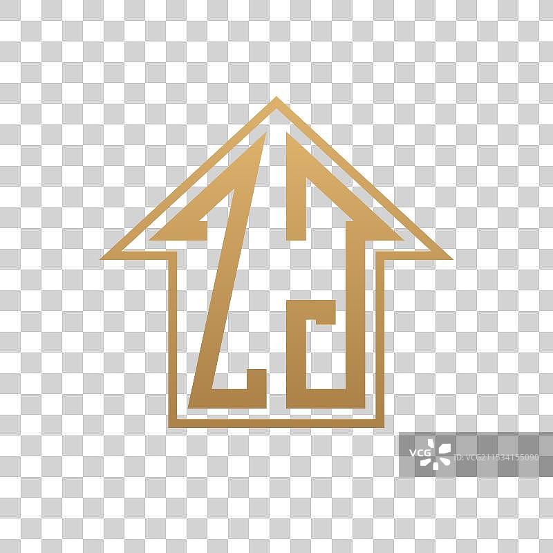 奢华的ZJ房屋标志 - 优雅的金色字母ZJ图片素材