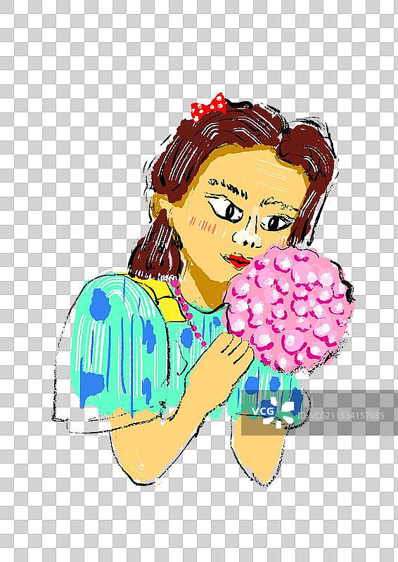 速写可爱捧花小朋友图片素材