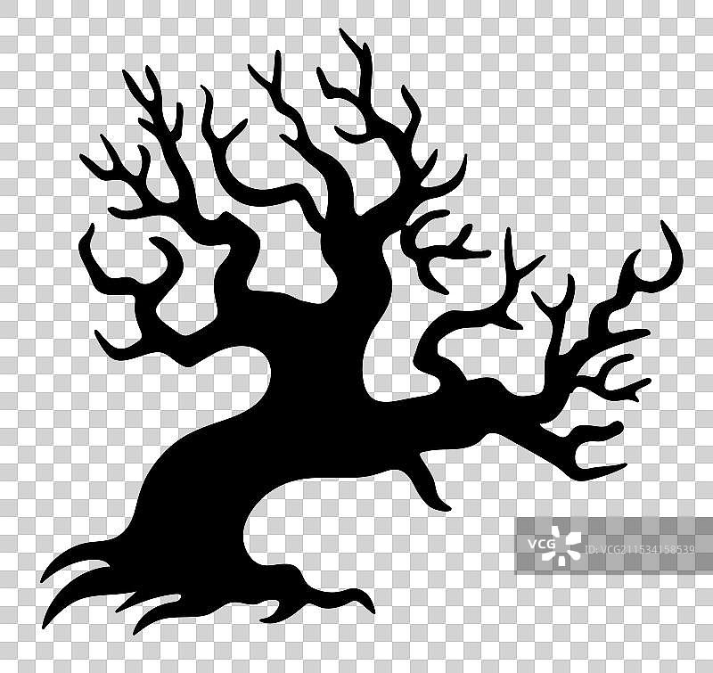 万圣节干树黑色剪影孤立在图片素材