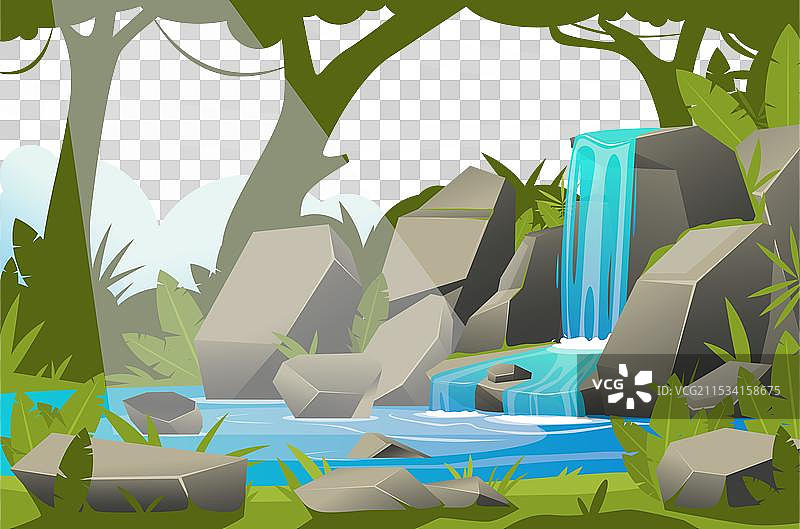 卡通瀑布丛林背景图片素材