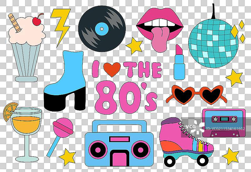 80年代复古元素集合图片素材