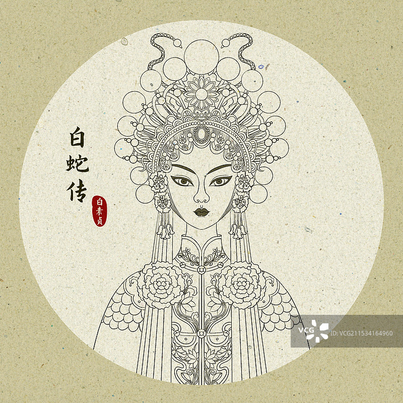 戏曲白蛇传白娘子中国风插画图片素材