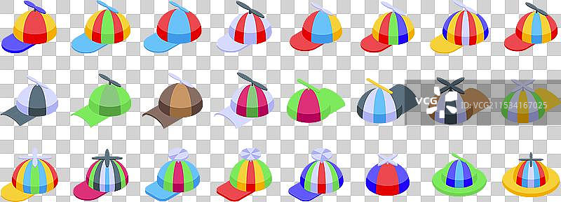 有趣多彩的帽子螺旋桨图标集图片素材