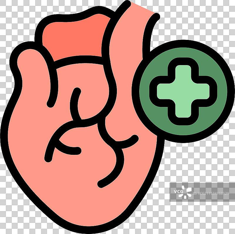 带有绿色十字的心脏，象征心脏病学和图片素材