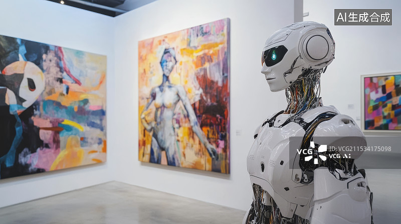 【AI数字艺术】机器人在画架上作画图片素材