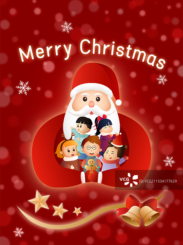 圣诞节插画圣诞老人拥抱小孩图片素材
