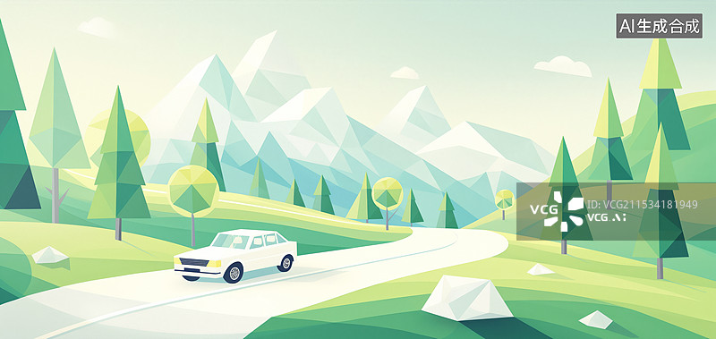 【AI数字艺术】一辆小汽车行驶在蜿蜒的山间道路上图片素材