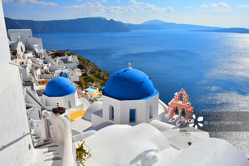 圣托里尼蓝顶教堂图片素材