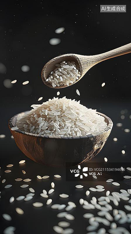 【AI数字艺术】黑色背景下的一碗米饭图片素材