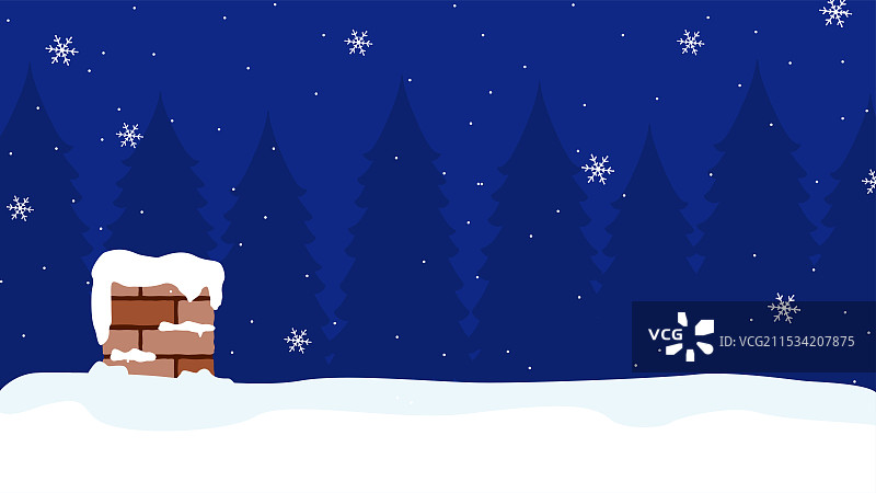 冬天插画背景覆盖雪的屋顶和烟囱图片素材