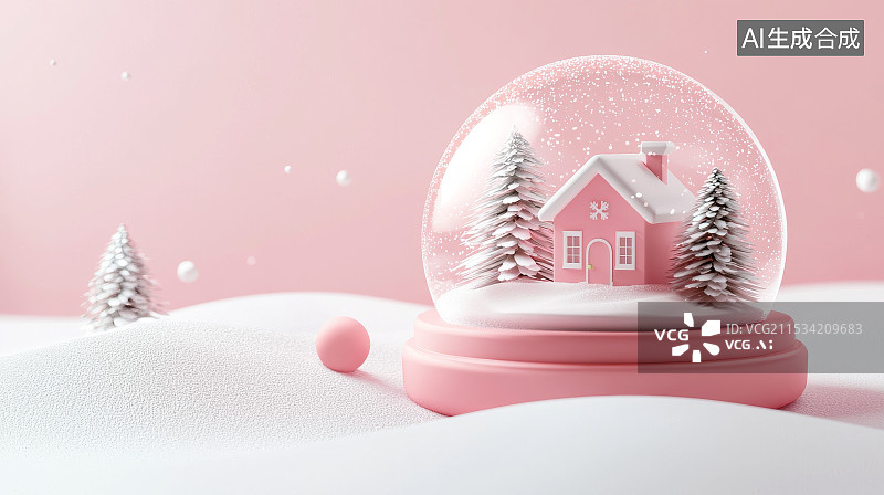 【AI数字艺术】雪景玻璃球中的小房子图片素材