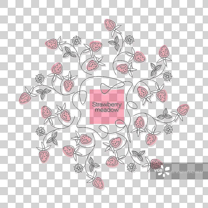 草莓花环圆形框架野生草莓图片素材