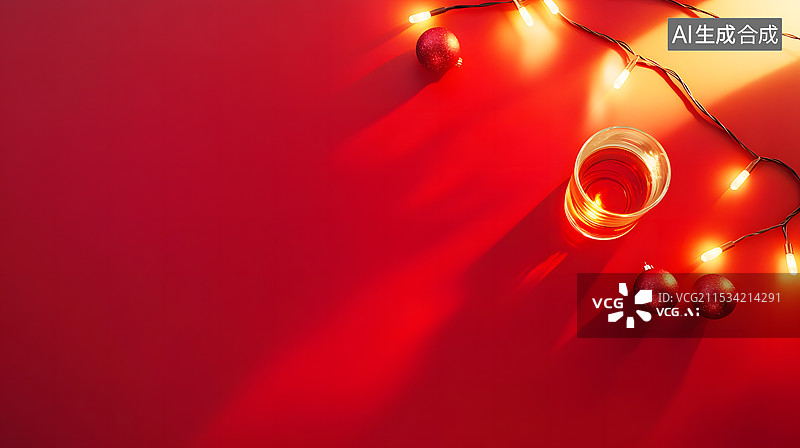 【AI数字艺术】AIGC：红色节日背景 小彩灯照明图片素材