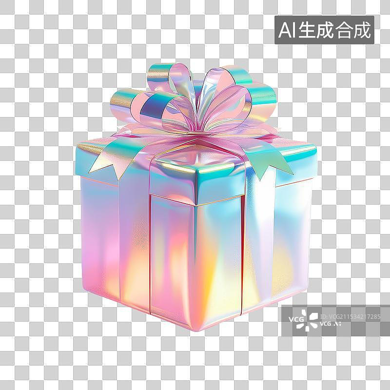 【AI数字艺术】粉色3D金属质感渐变蝴蝶结礼盒图片素材