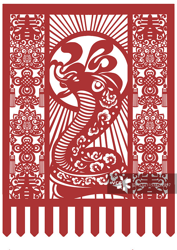 中国传统剪纸新年蛇年生肖十二生肖属像2025窗花春楹图片素材