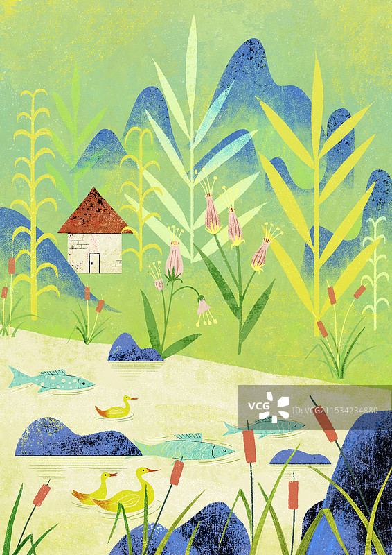 春天户外青山绿水大自然场景插画图片素材