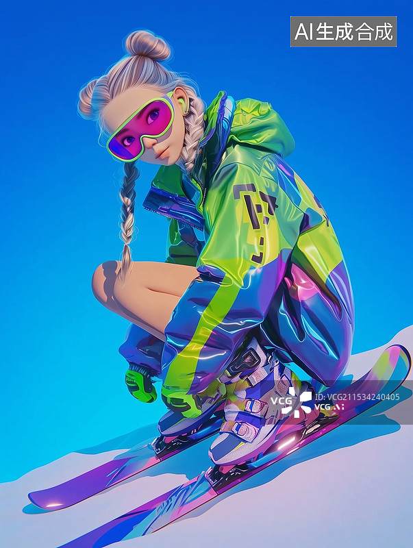 【AI数字艺术】冬季穿羽绒服的3D青年潮流时尚人物图片素材