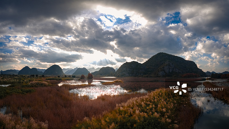 云南普者黑天鹅湖图片素材