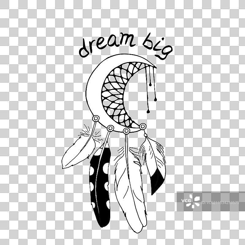 复古半月形梦捕手，带羽毛和图片素材