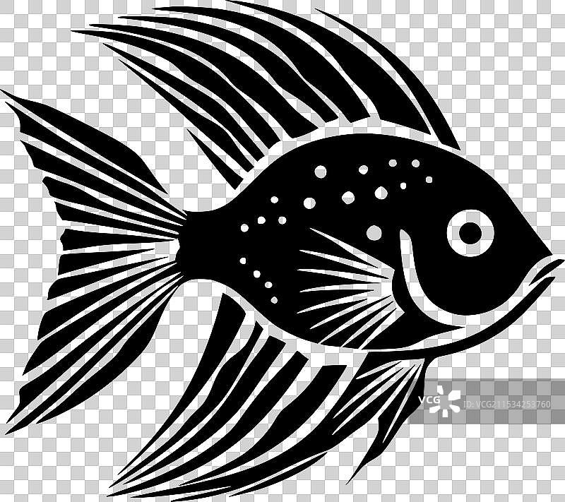 黑白孤立的天使鱼图标图片素材