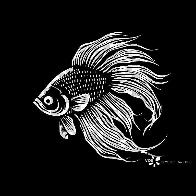 黑白孤立的斗鱼图标图片素材