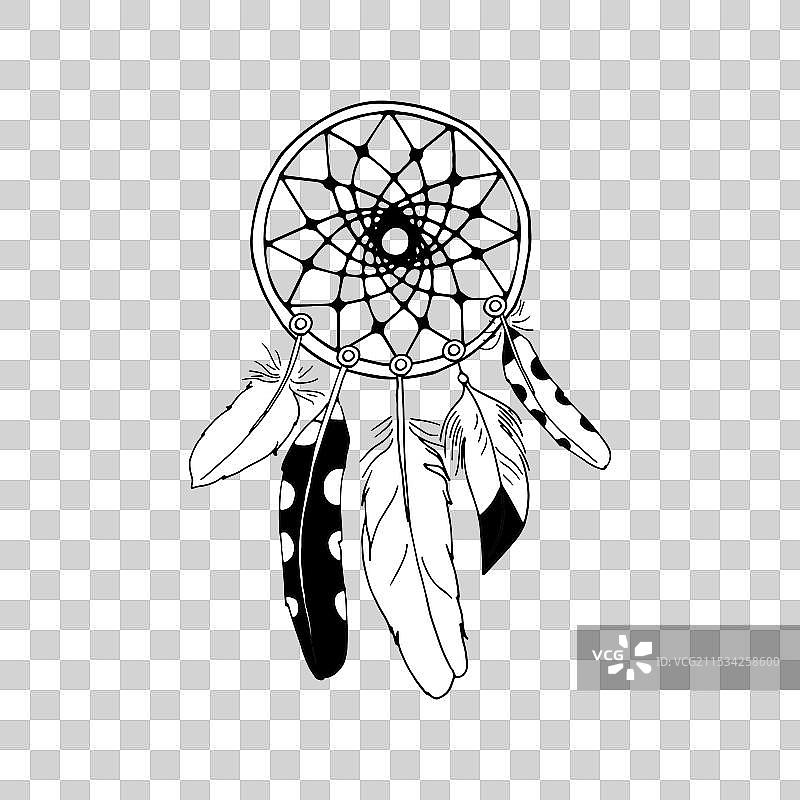 复古的梦捕手与羽毛，波西米亚风格图片素材