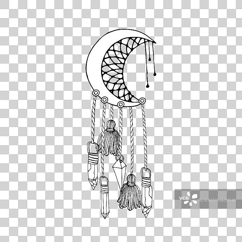 复古半月梦捕手，配有水晶和图片素材
