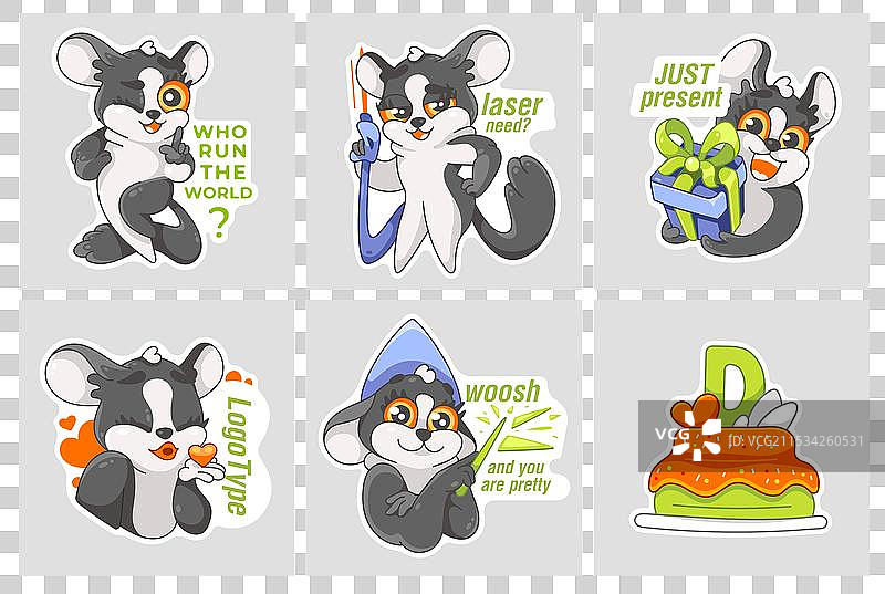 一套带有老鼠或狐猴的贴纸图片素材