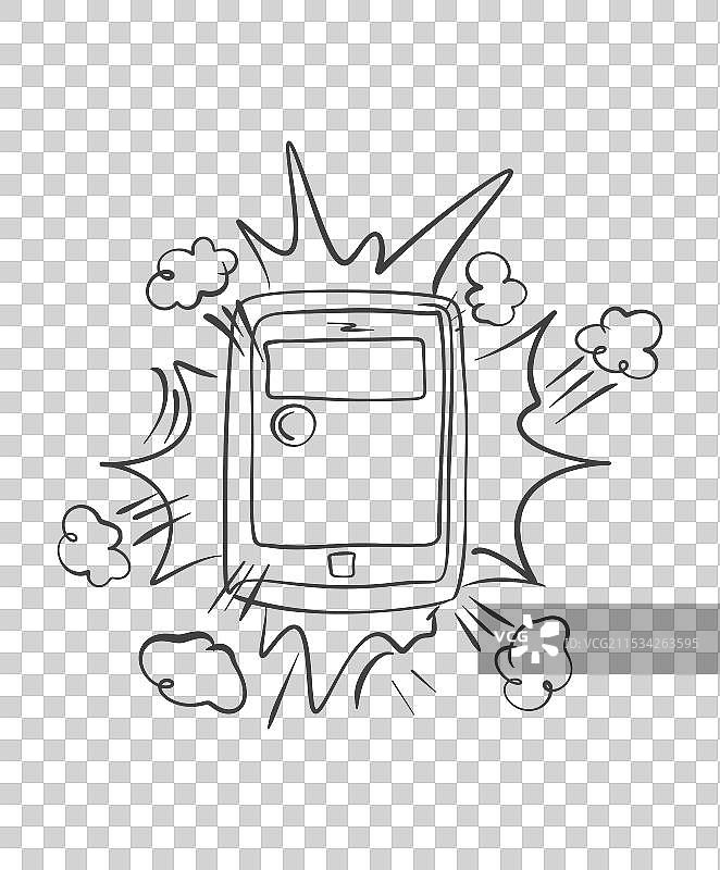带有爆炸效果的传呼机线条画图片素材