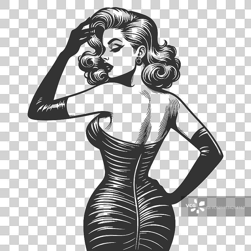 优雅的穿手套和裙子的性感女郎图片素材